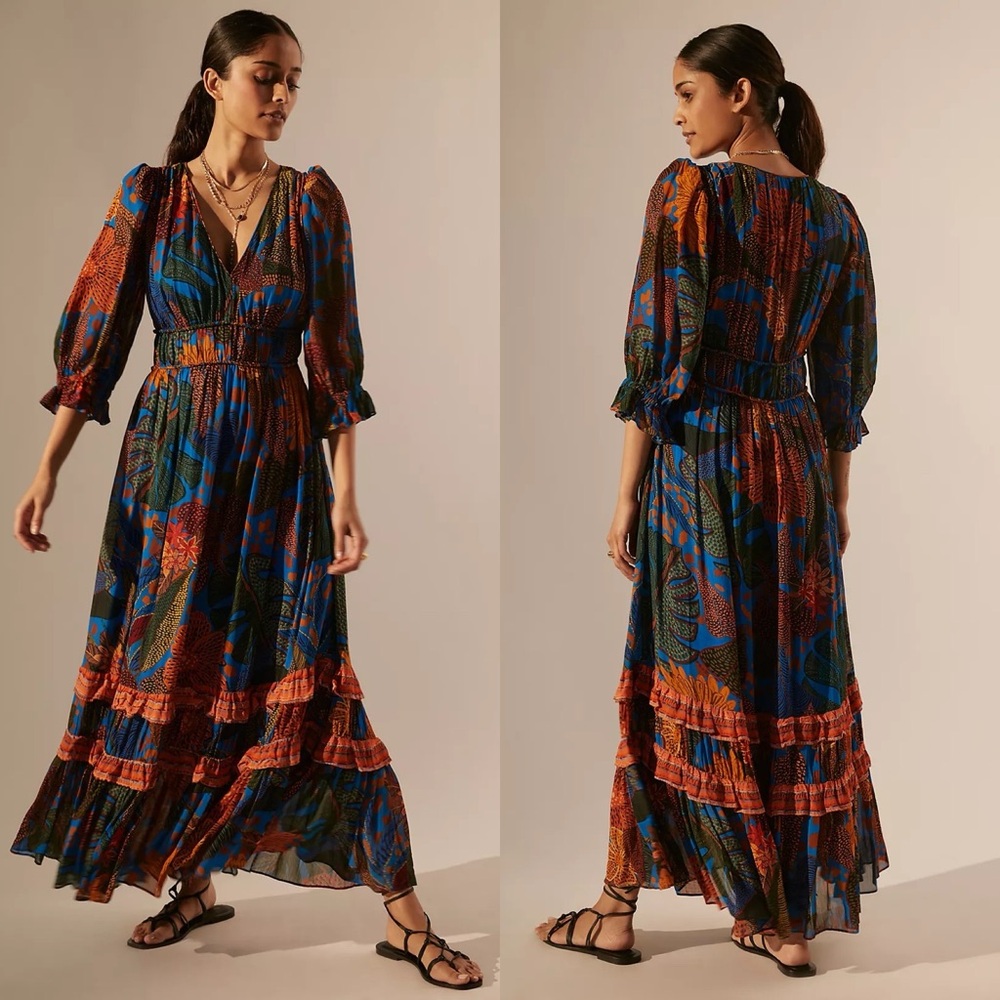 NWT Anthropologie Farm Rio Puff Sleeve Maxi Dress